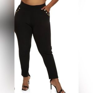 Plus Size Scuba Button Detail Pocket Pants - Black